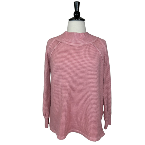 Free People Waffle Knit Oversized Mock Neck Sweater Faded Coral Women XS NWT - Picture 3 of 12
